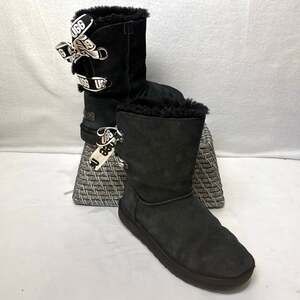 UGG Mini Bailey Bow Boots Women, Size 6  Black Suede Logo Tie Ribbon